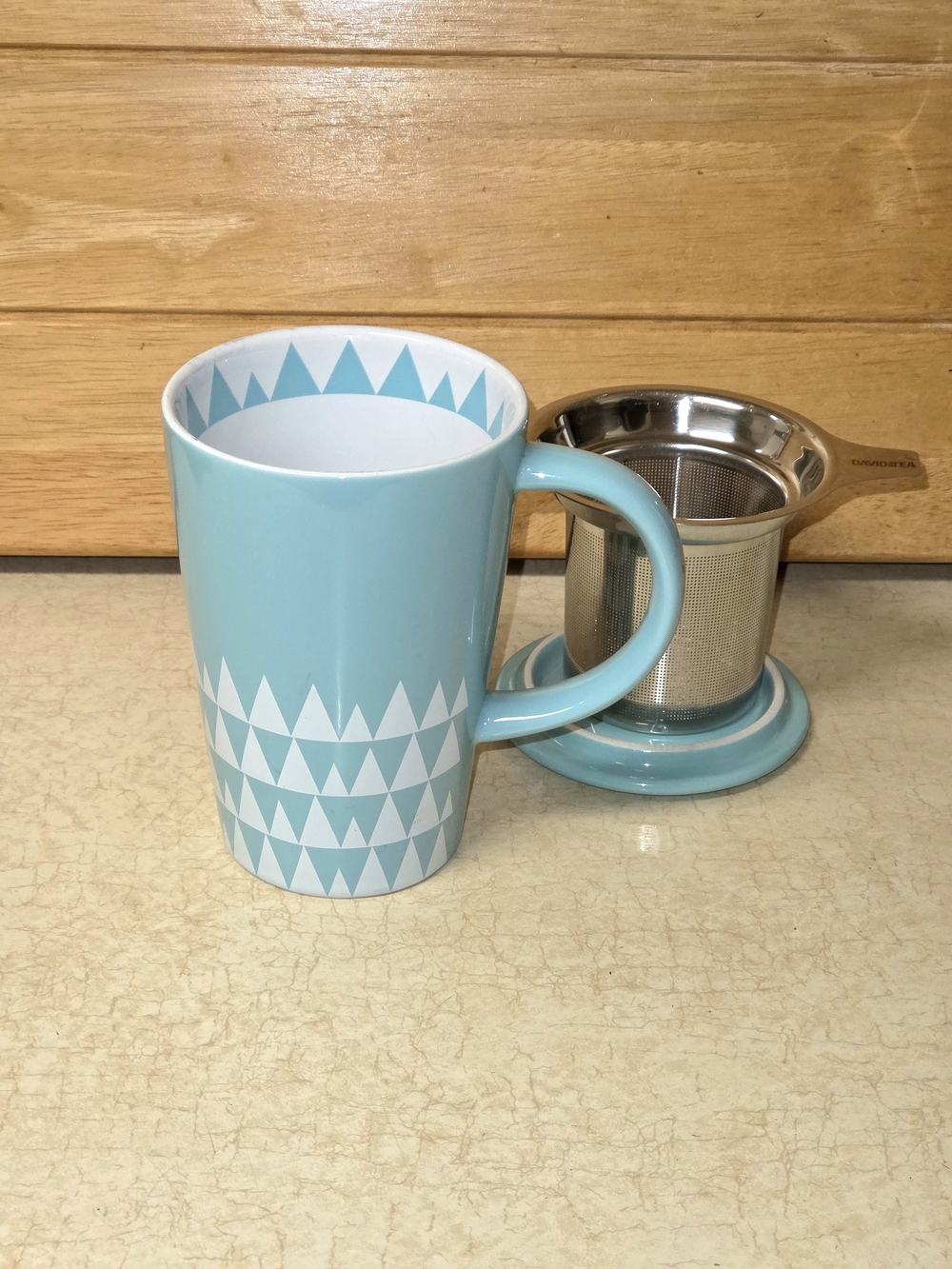 Vintage DAVIDsTEA "Perfect Mug" – Retired Teal Geometric Pattern (Complete Set)